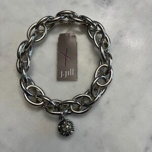 J.Jill‎ Chunky Chain Bracelet Silver Tone Link Rhinestone Charm New Jewelry